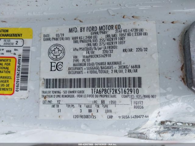 2019 FORD MUSTANG 1FA6P8CF2K5162910 Photo 8