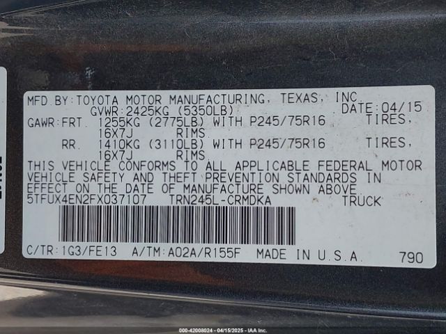 5TFUX4EN2FX037107 Toyota Tacoma