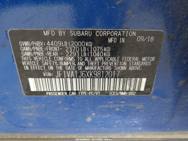 JF1VA1J6XK9812017 Subaru Wrx Limited