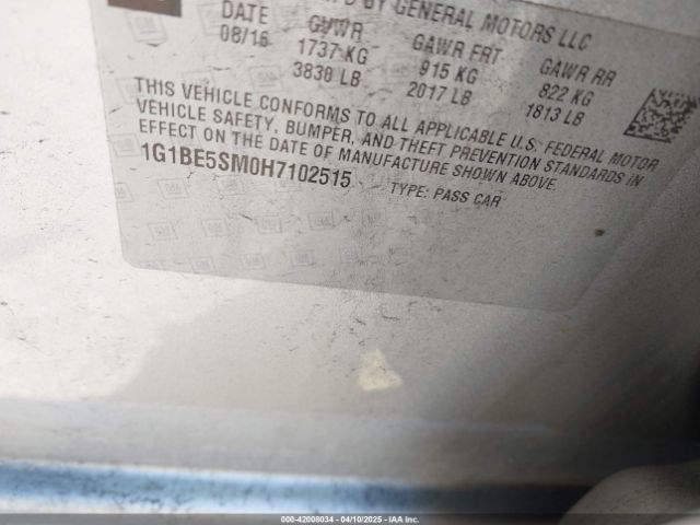 1G1BE5SM0H7102515 Chevrolet Cruze Lt Auto