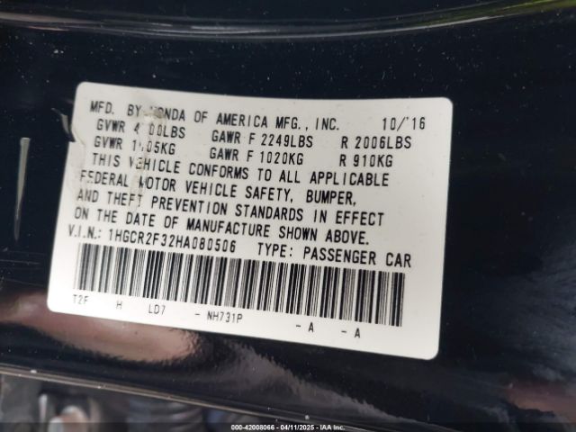 1HGCR2F32HA080506 Honda ACCORD LX