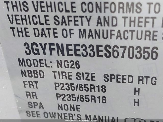3GYFNEE33ES670356 Cadillac Srx Luxury Collection