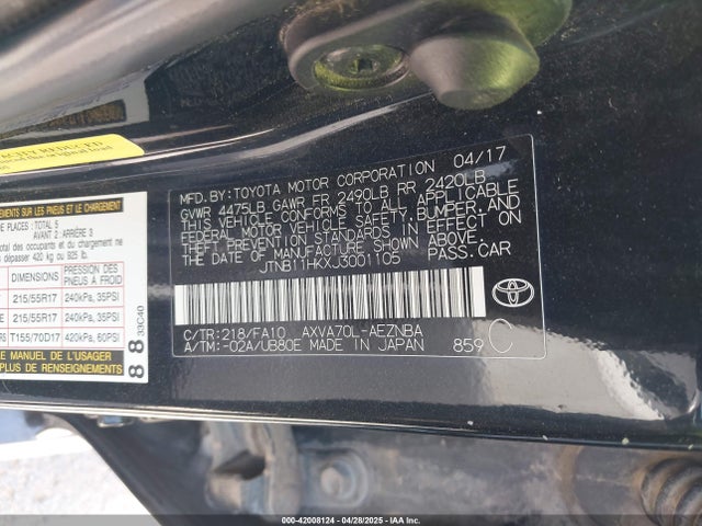 JTNB11HKXJ3001105 Toyota a25a-fks