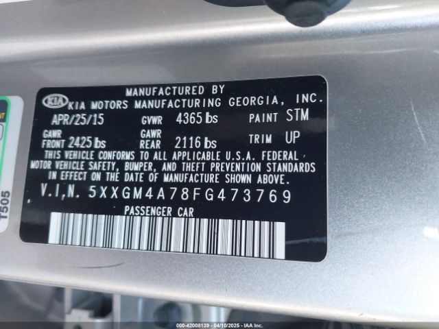 5XXGM4A78FG473769 KIA Optima Lx