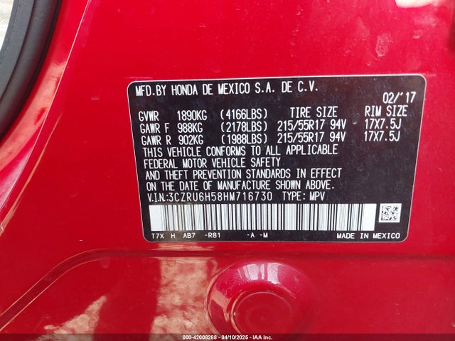 3CZRU6H58HM716730 Honda HR-V EX