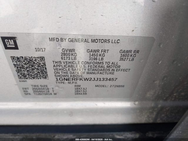 1GNERFKW2JJ133457 Chevrolet Traverse Ls