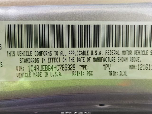 1C4RJEBG4HC765329 Jeep Grand Cherokee Limited
