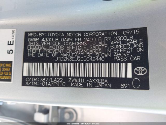 JTDZN3EU2GJ042440 Toyota Prius V Five