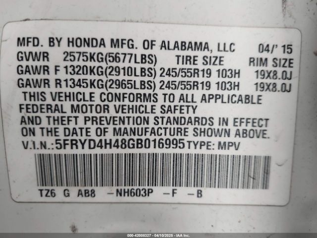 5FRYD4H48GB016995 Acura Mdx Technology   Acurawatch Plus Packages/technology Package