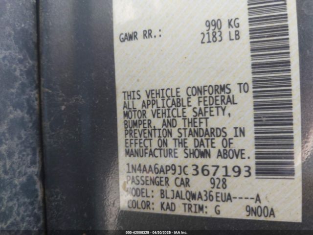 1N4AA6AP9JC367193 Nissan Maxima 3.5 S