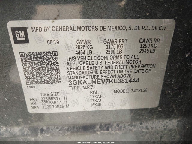 3GKALMEV7KL381444 GMC Terrain Sle