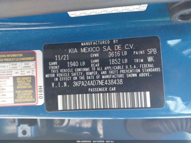 3KPA24AD7NE438438 KIA mpi gamma ii