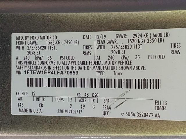 2020 FORD F-150 1FTEW1EP4LFA70859 Photo 8