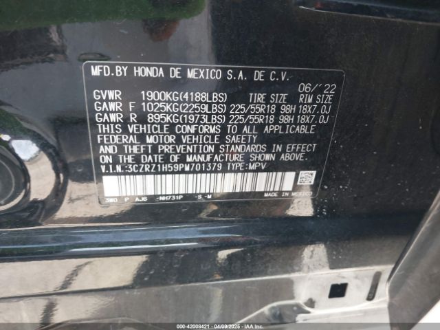 3CZRZ1H59PM701379 Honda Hr-v 2wd Sport