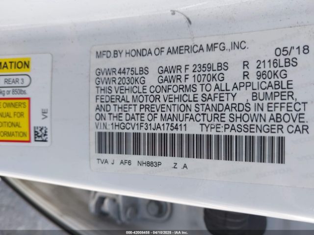 1HGCV1F31JA175411 Honda Accord Sport