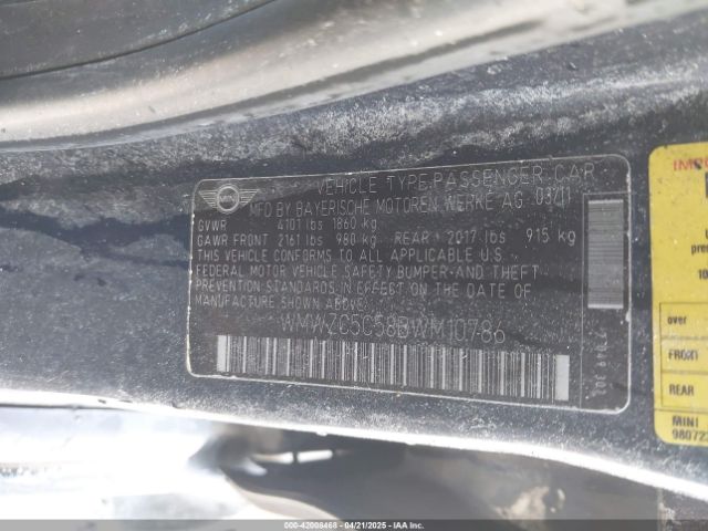 2011 MINI COOPER S COUNTRYMAN WMWZC5C58BWM10786 Photo 8