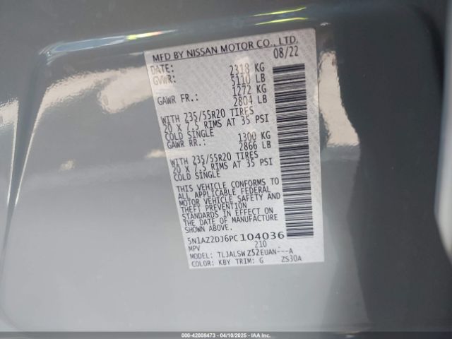 5N1AZ2DJ6PC104036 Nissan Murano Platinum Fwd