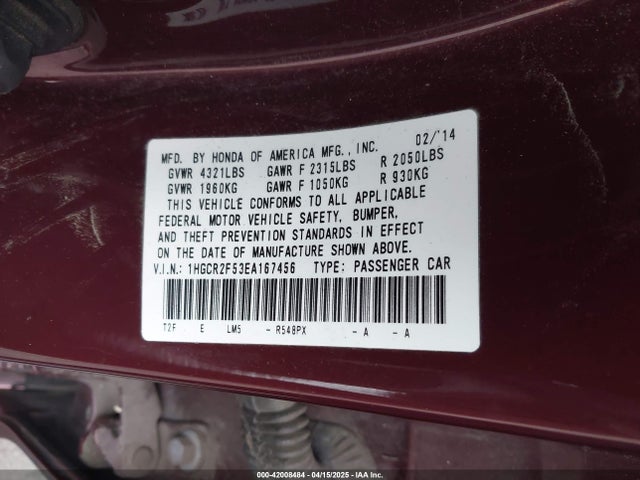 1HGCR2F53EA167456 Honda Accord Sport