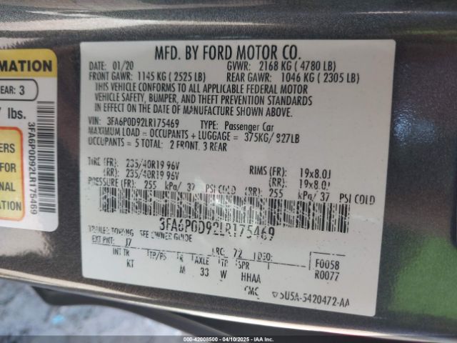 3FA6P0D92LR175469 Ford Fusion Titanium