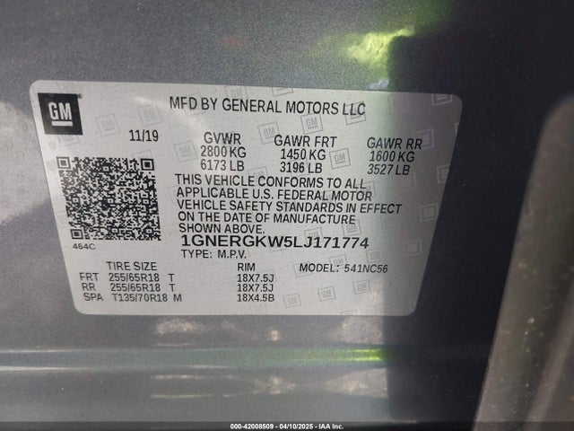 1GNERGKW5LJ171774 Chevrolet Traverse Fwd Lt Cloth