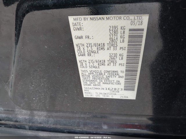 5N1AZ2MHXJN162823 Nissan MURANO SV