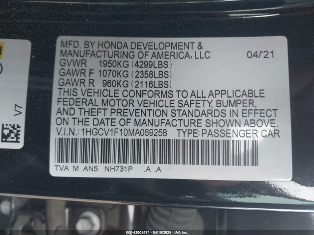 1HGCV1F10MA069258 Honda ACCORD LX