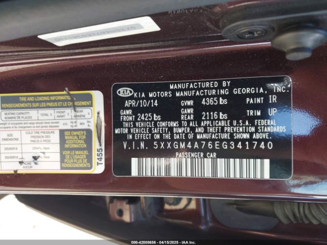 5XXGM4A76EG341740 KIA Optima Lx