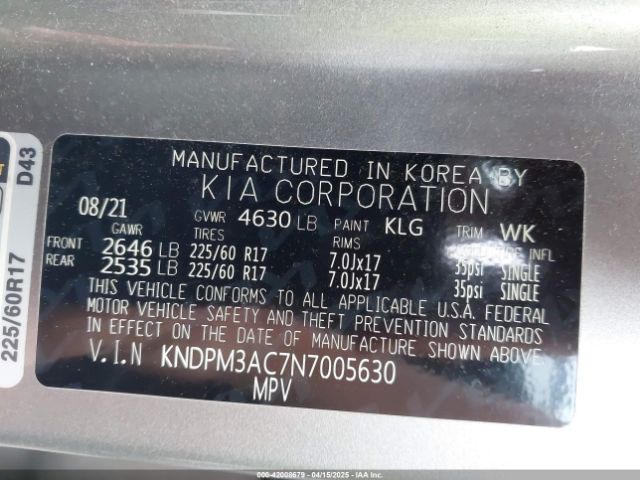 KNDPM3AC7N7005630 KIA Sportage Lx