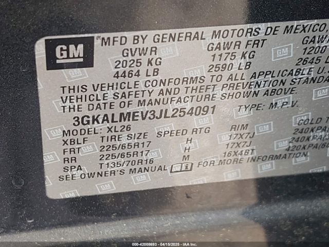 3GKALMEV3JL254091 GMC Terrain Sle