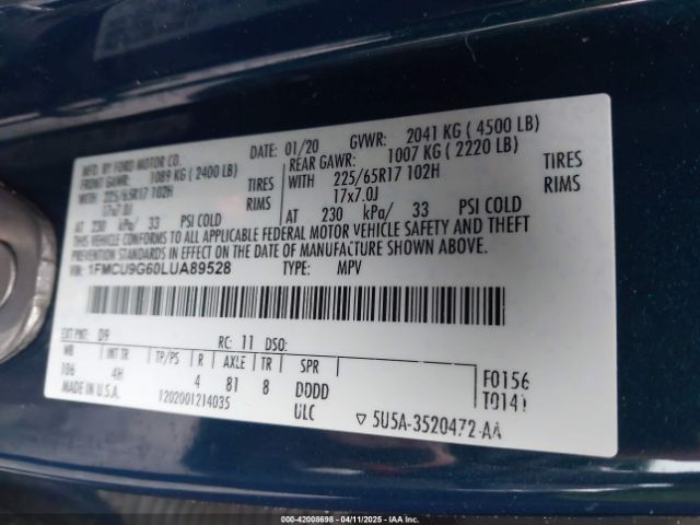 2020 FORD ESCAPE 1FMCU9G60LUA89528 Photo 8
