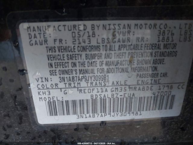 3N1AB7AP9JY309981 Nissan 2018