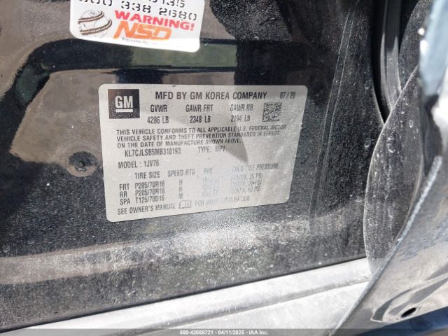 KL7CJLSB5MB310193 Chevrolet Trax Fwd Lt