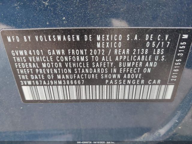 3VW167AJ9HM386667 Volkswagen Jetta 1.4t S