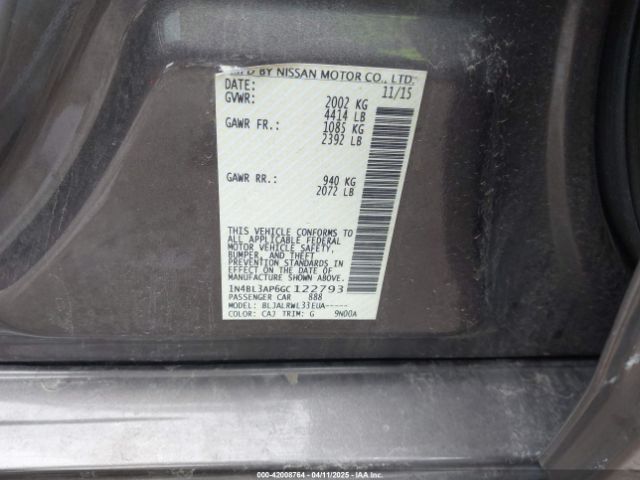 1N4BL3AP6GC122793 Nissan Altima 3.5 Sl
