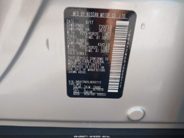 JN8AY2ND9J9050112 Nissan Armada Sl