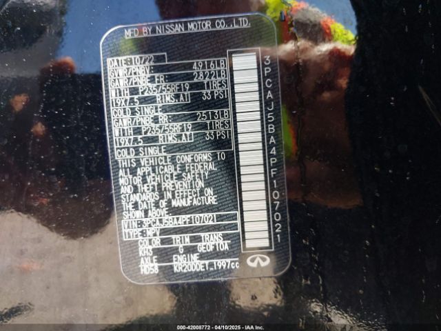 3PCAJ5BA4PF107021 Infiniti Qx50 Luxe