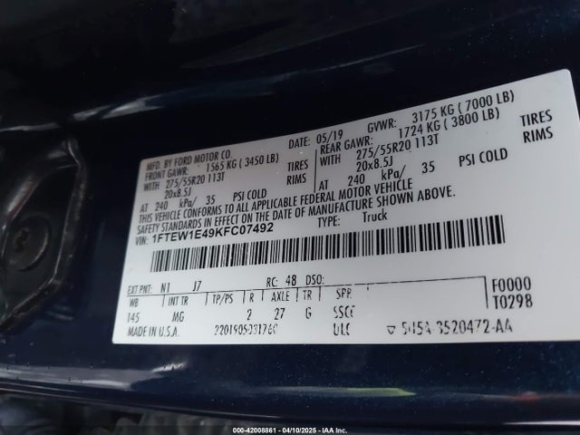 Ford F-150 Xlt 2019 1FTEW1E49KFC07492 Image 9