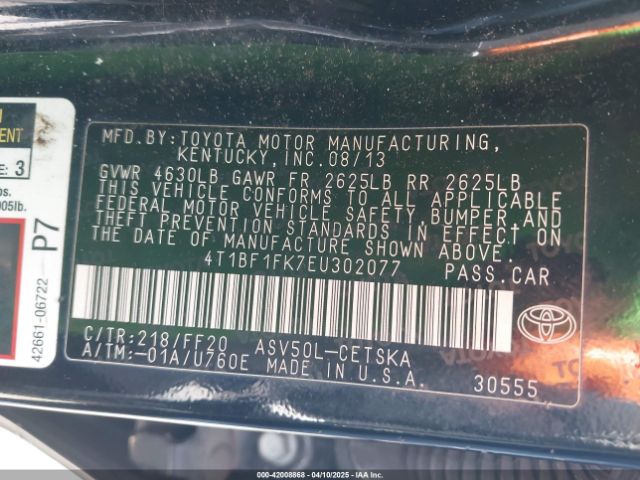 4T1BF1FK7EU302077 Toyota CAMRY SE