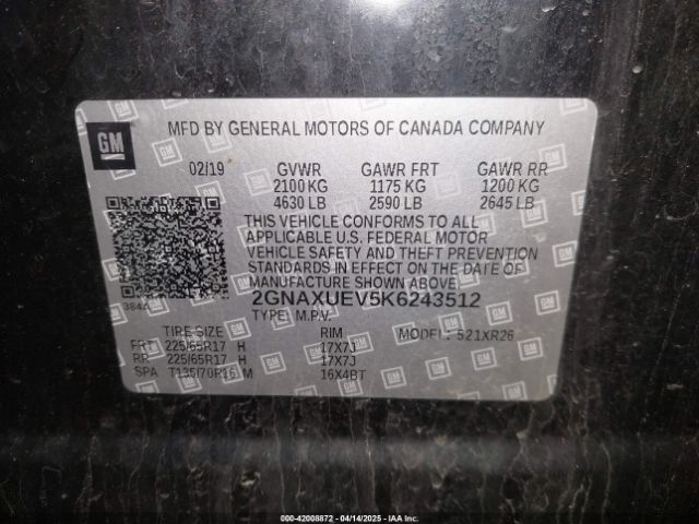 2GNAXUEV5K6243512 Chevrolet EQUINOX LT