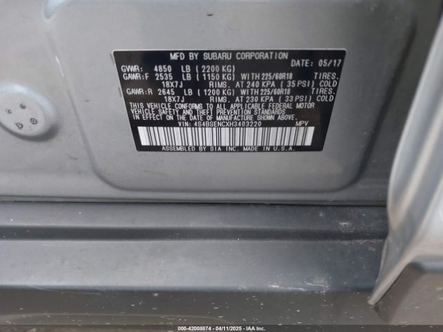 4S4BSENCXH3403220 Subaru Outback 3.6r Limited