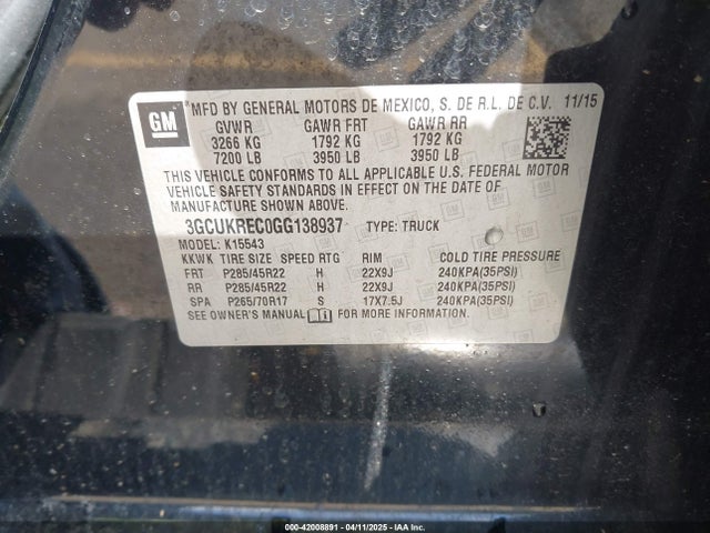 3GCUKREC0GG138937 Chevrolet Silverado 1500 1lt