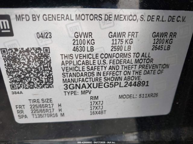 3GNAXUEG5PL244891 Chevrolet Equinox Awd Lt