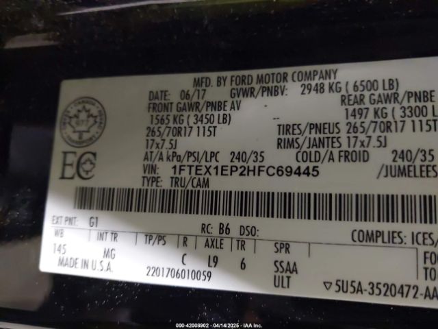 1FTEX1EP2HFC69445 Ford F-150 Xlt