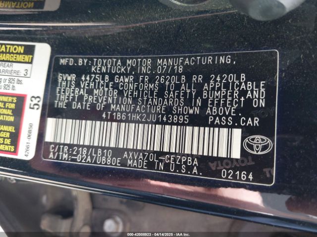 4T1B61HK2JU143895 Toyota CAMRY XSE