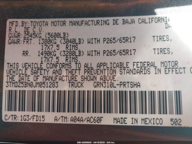 3TMDZ5BN0JM051283 Toyota Tacoma Trd Sport