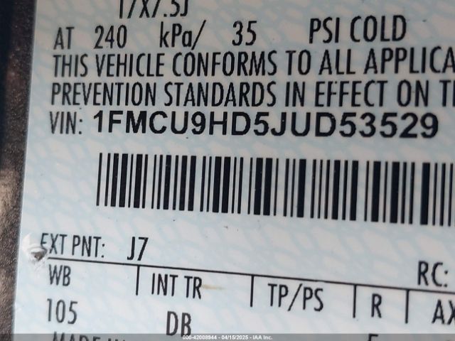 1FMCU9HD5JUD53529 Ford ESCAPE SEL