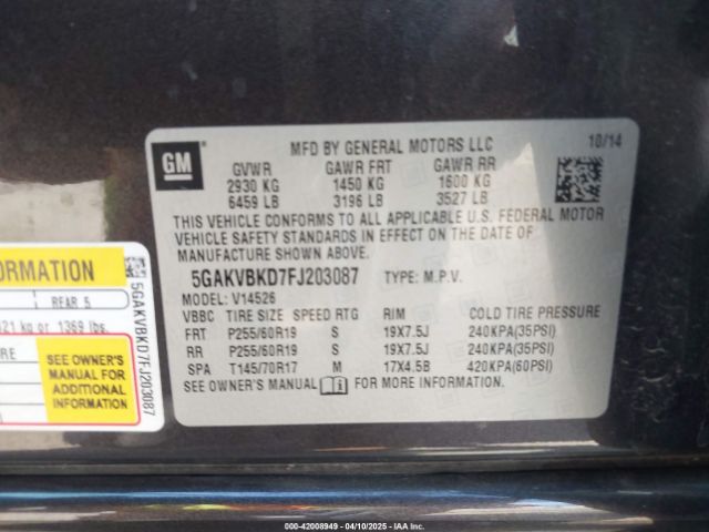 5GAKVBKD7FJ203087 Buick Enclave Leather