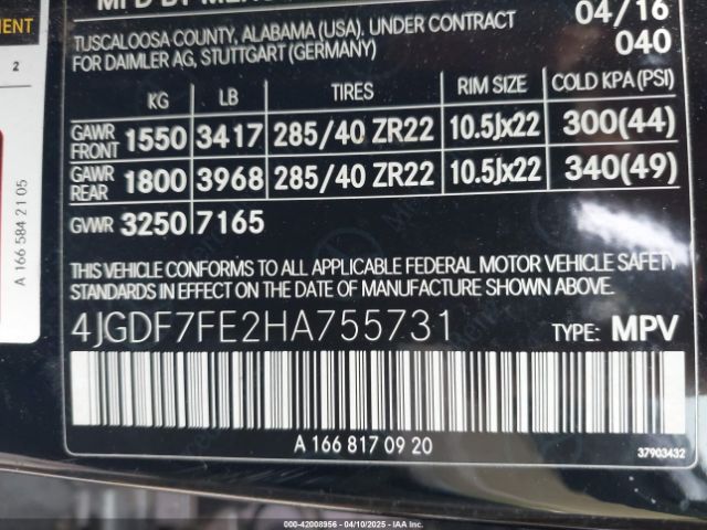 4JGDF7FE2HA755731 Mercedes-Benz Amg Gls 63 4matic