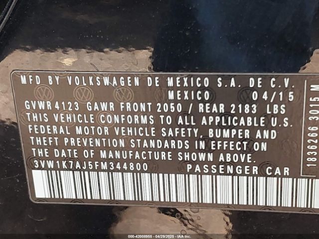 3VW1K7AJ5FM344800 Volkswagen Jetta 2.0l S