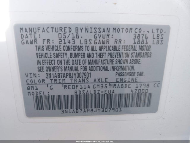 Nissan SENTRA SV 2018 3N1AB7AP8JY307901 Image 9